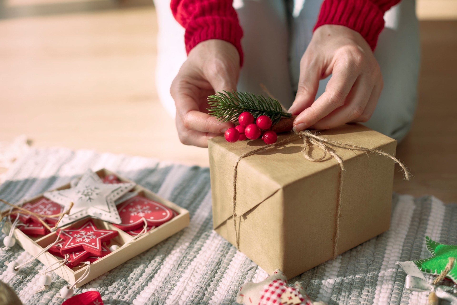 Woman wrapping Christmas presents